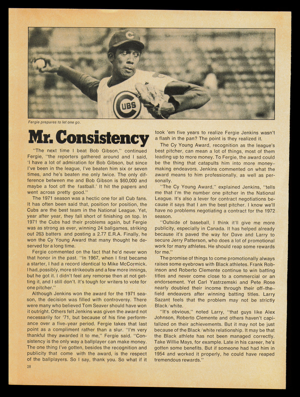 Fergie Jenkins Autographed 8.5x11.5 Magazine Page Photo Chicago Cubs SKU #232467