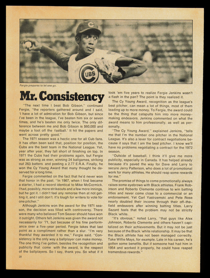 Fergie Jenkins Autographed 8.5x11.5 Magazine Page Photo Chicago Cubs SKU #232467