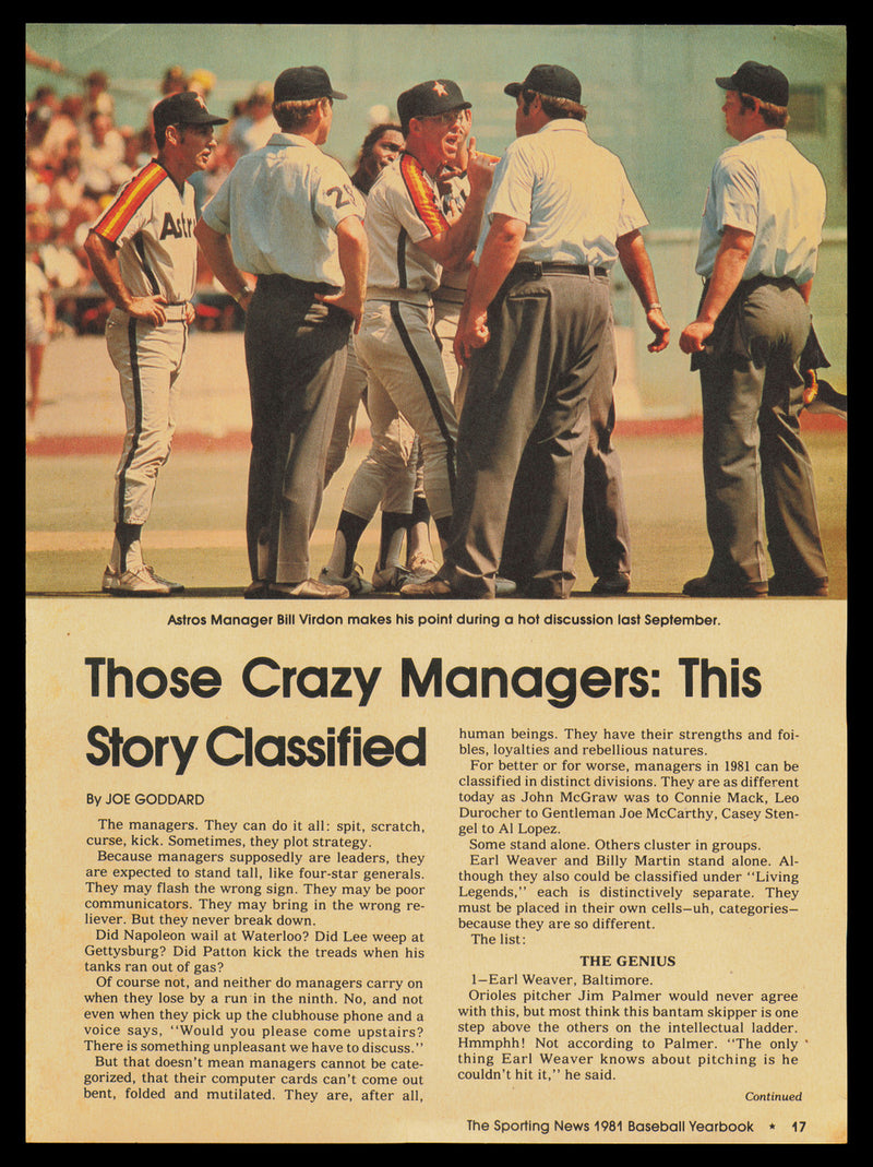 Earl Weaver Autographed 8.5x11.5 Magazine Page Photo Baltimore Orioles SKU #232541