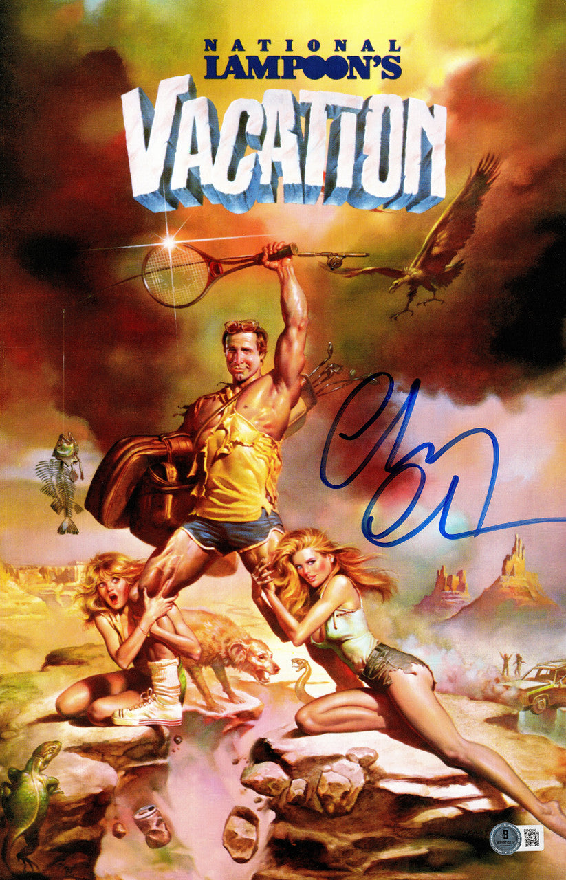 Chevy Chase Autographed 11x17 Vacation Movie Poster Clark Griswold Beckett BAS QR Stock #230653