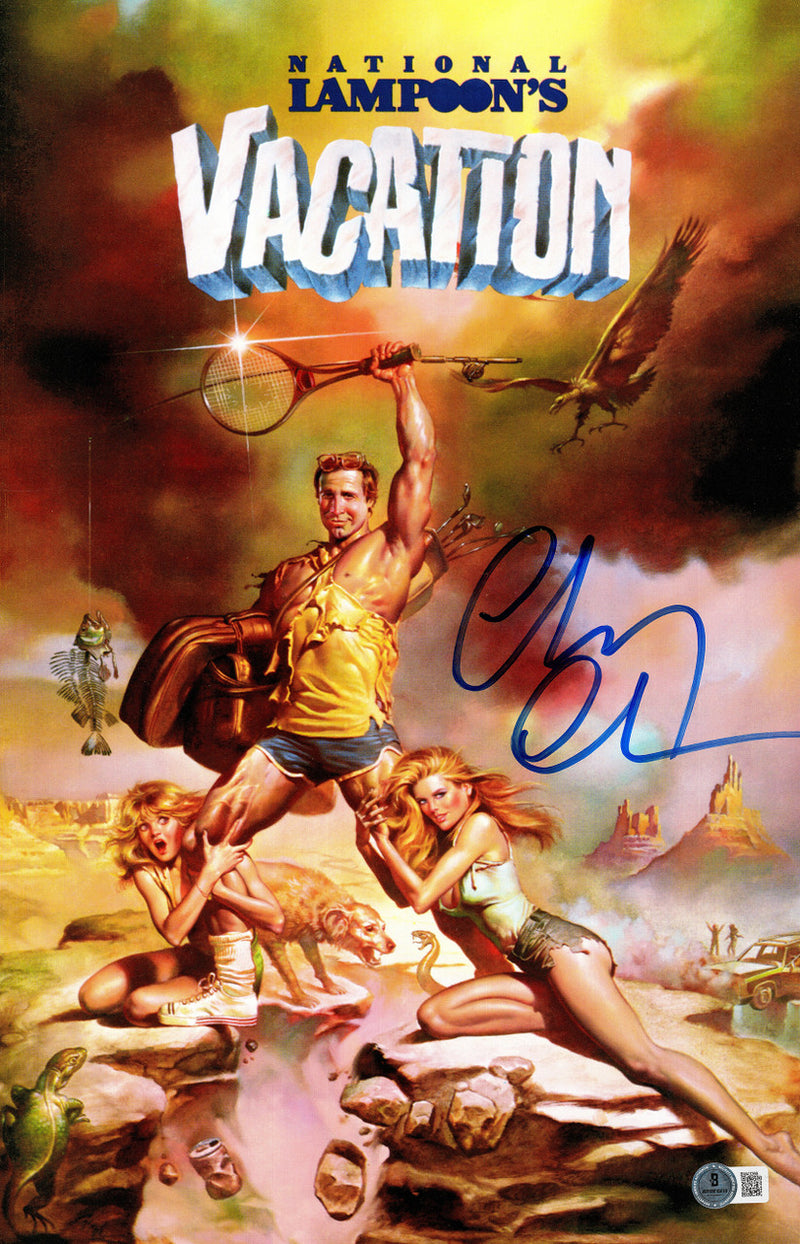 Chevy Chase Autographed 11x17 Vacation Movie Poster Clark Griswold Beckett BAS QR Stock #230653