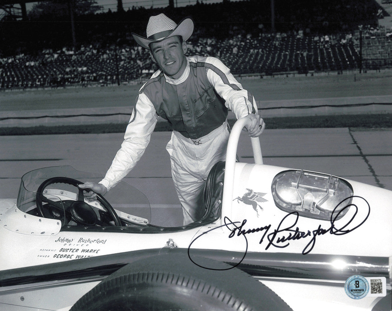 Johnny Rutherford Autographed 8x10 Photo Indy Car Beckett BAS QR #BS30173