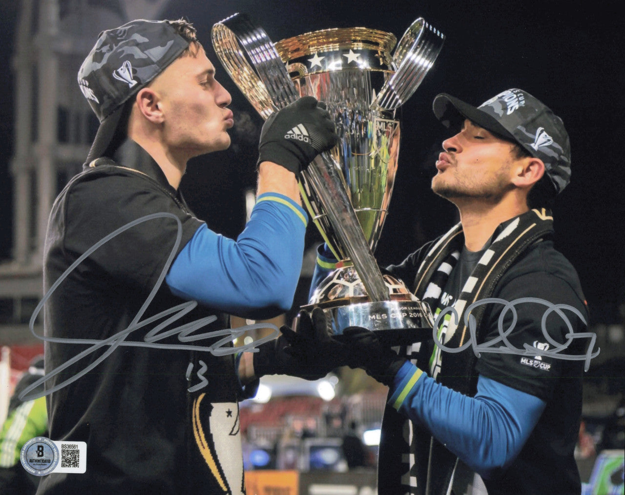 Jordan Morris & Cristian Roldan Autographed 8x10 Photo Seattle Sounders Beckett BAS QR #BS36561
