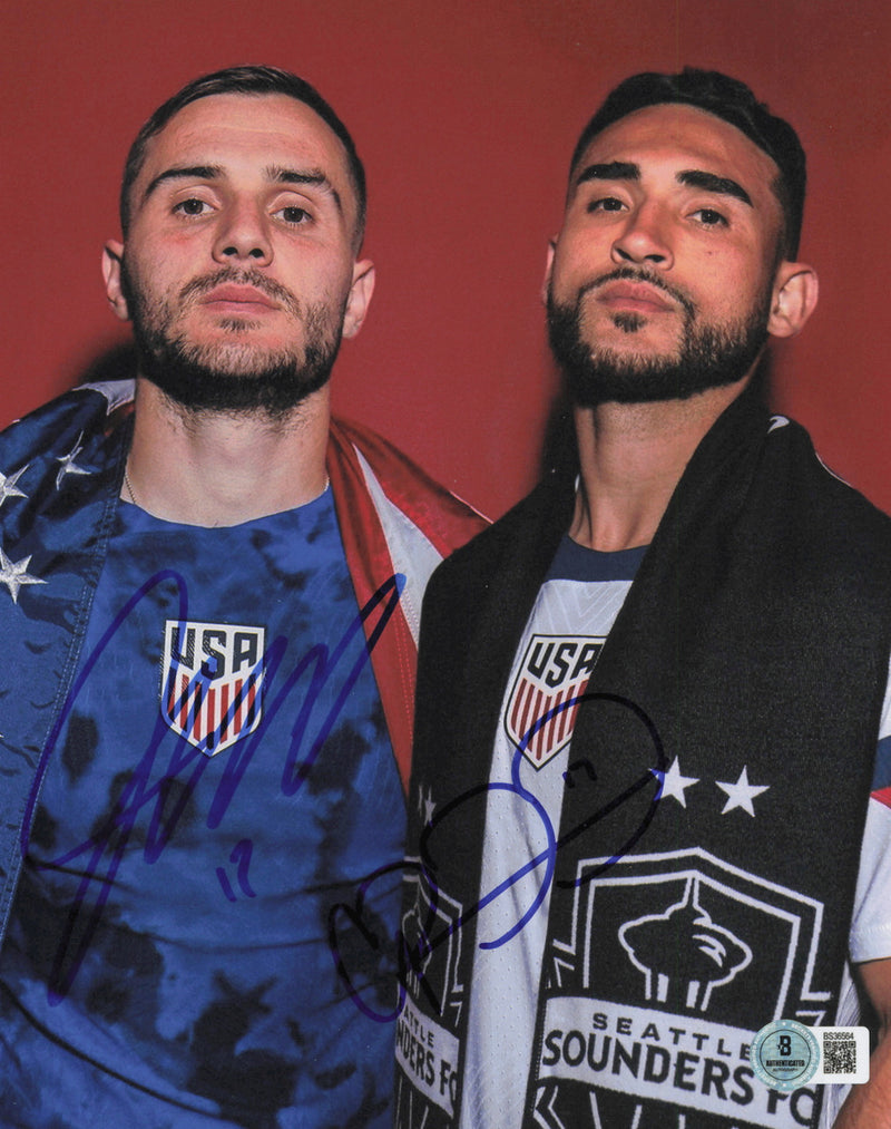 Jordan Morris & Cristian Roldan Autographed 8x10 Photo Seattle Sounders Beckett BAS QR #BS36564