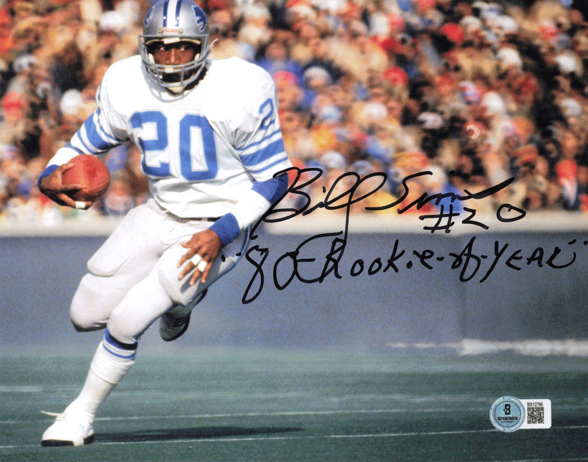 Billy Sims Autographed 8x10 Photo Detroit Lions "80 Rookie of Year" Beckett BAS QR #BS12786