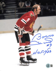 Bobby Hull Autographed 8x10 Photo Chicago Blackhawks "#9 HOF 1983 The Golden Jet" Beckett BAS QR #BS30607