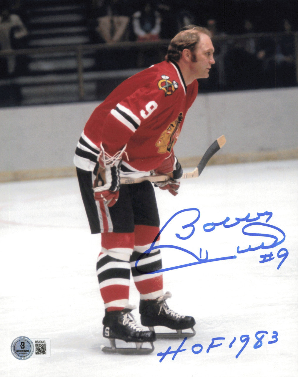 Bobby Hull Autographed 8x10 Photo Chicago Blackhawks "#9 HOF 1983 The Golden Jet" Beckett BAS QR #BS30613