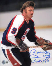 Bobby Hull Autographed 8x10 Photo Winnipeg Jets "#9 HOF 1983" Beckett BAS QR #BS30615