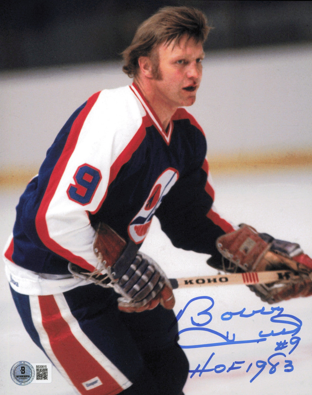 Bobby Hull Autographed 8x10 Photo Winnipeg Jets "#9 HOF 1983" Beckett BAS QR #BS30615
