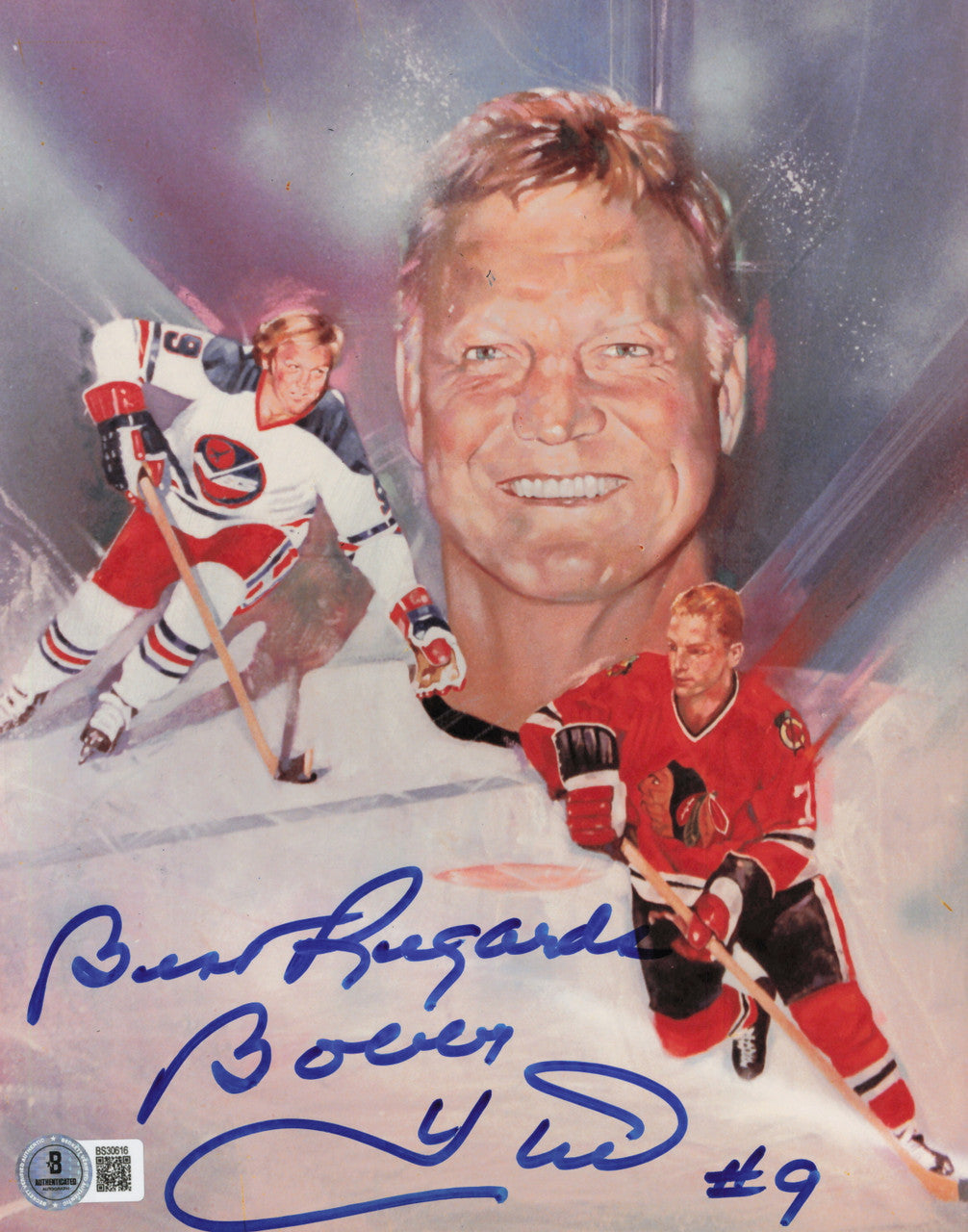 Bobby Hull Autographed 8x10 Photo Chicago Blackhawks "Best Regards #9" Beckett BAS QR #BS30616