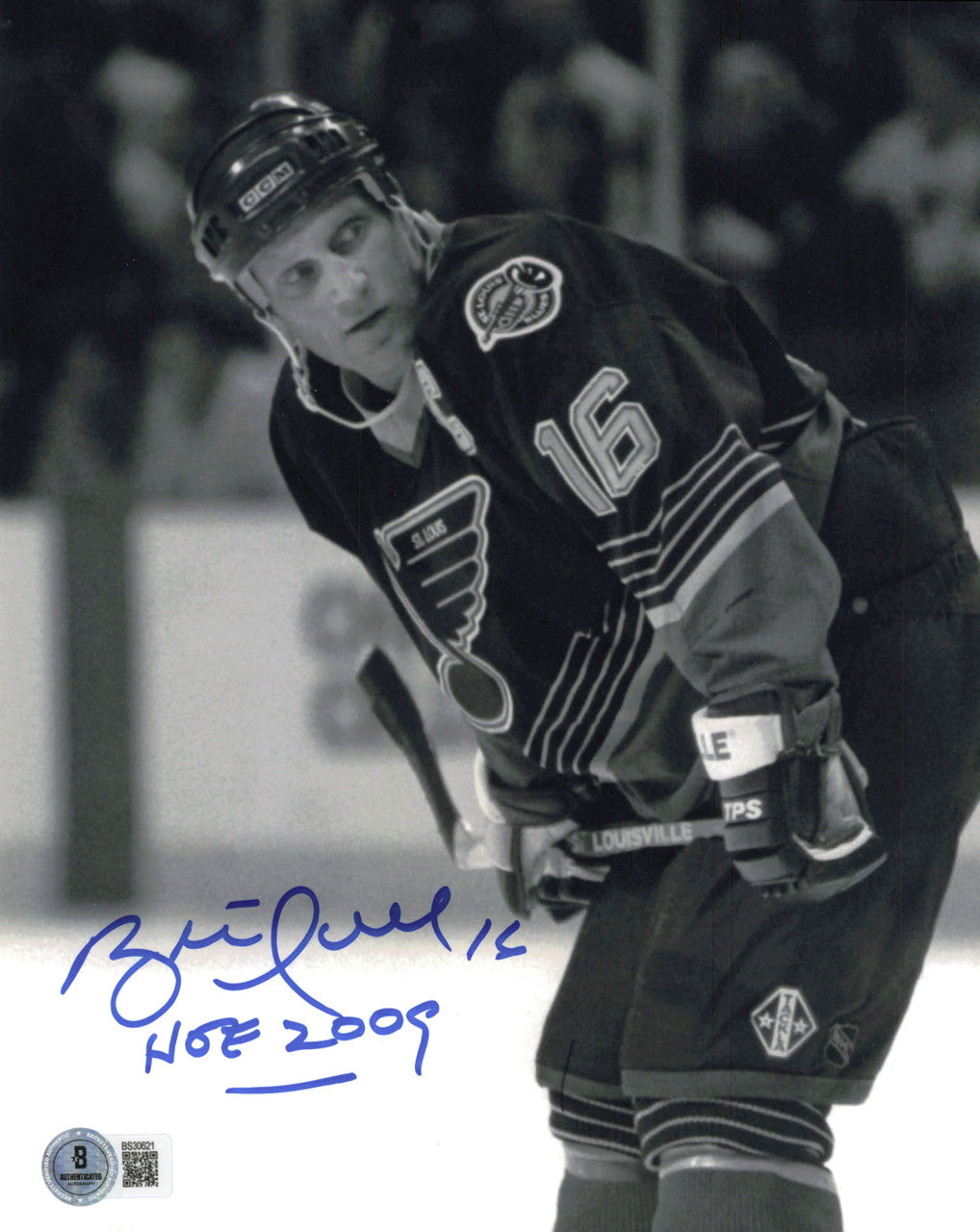 Brett Hull Autographed 8x10 Photo St. Louis Blues "HOF 2009" Beckett BAS QR #BS30621
