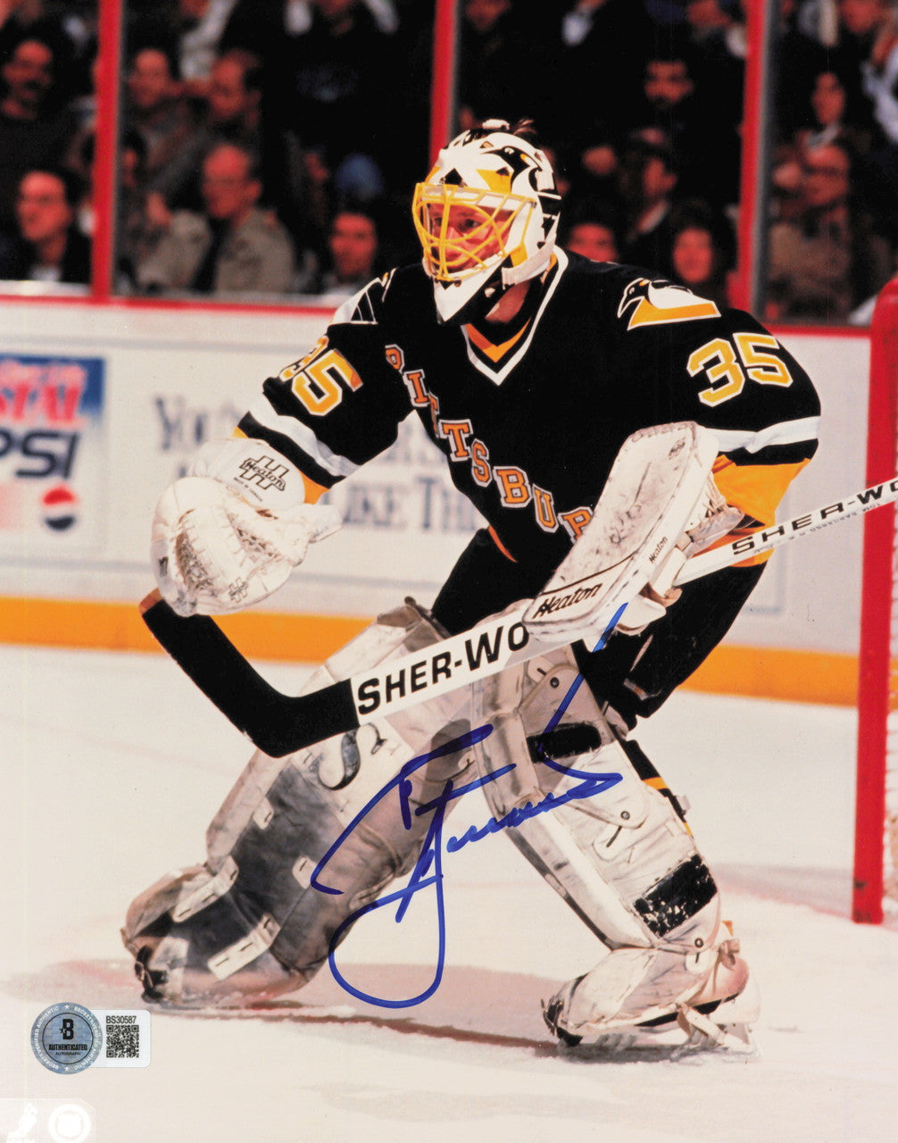 Tom Barrasso Autographed 8x10 Photo Pittsburgh Penguins Beckett BAS QR #BS30587