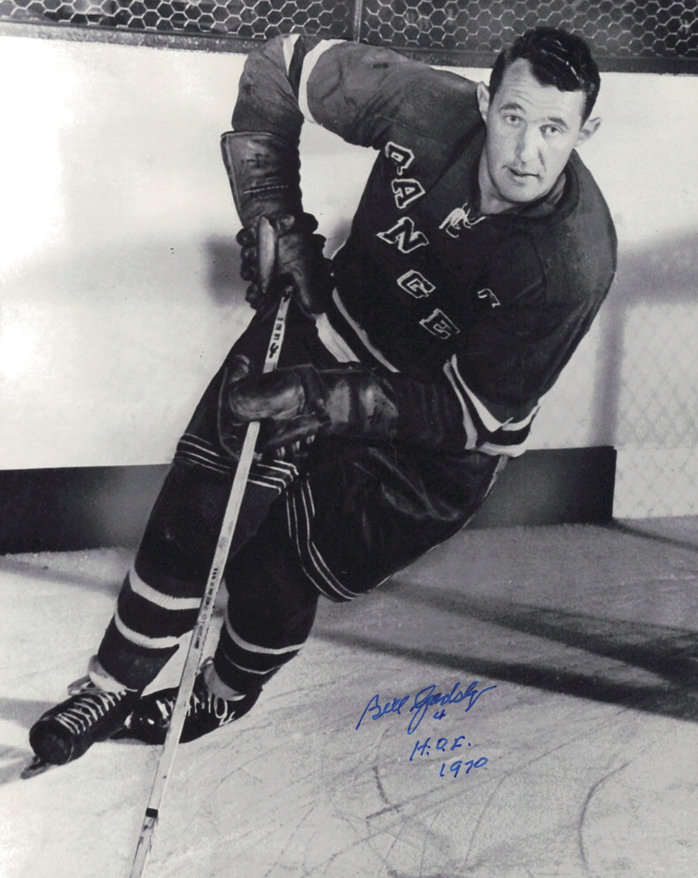 Bill Gadsby Autographed 8x10 Photo New York Rangers "HOF 1970" SKU #247326