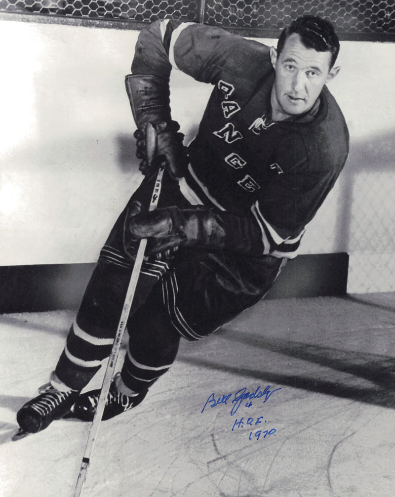 Bill Gadsby Autographed 8x10 Photo New York Rangers "HOF 1970" SKU #247326