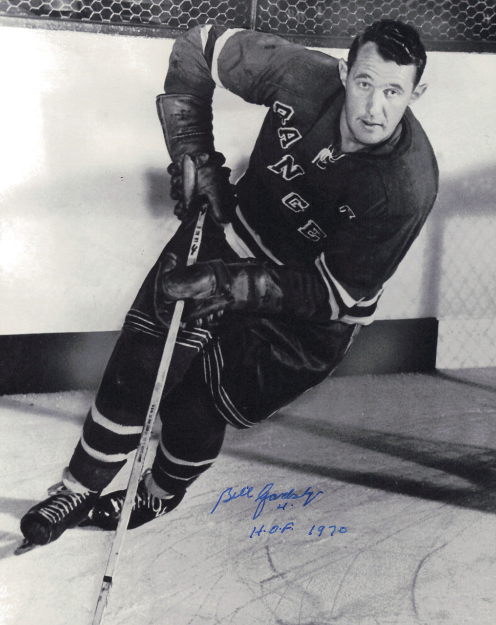 Bill Gadsby Autographed 8x10 Photo New York Rangers "HOF 1970" SKU #247327
