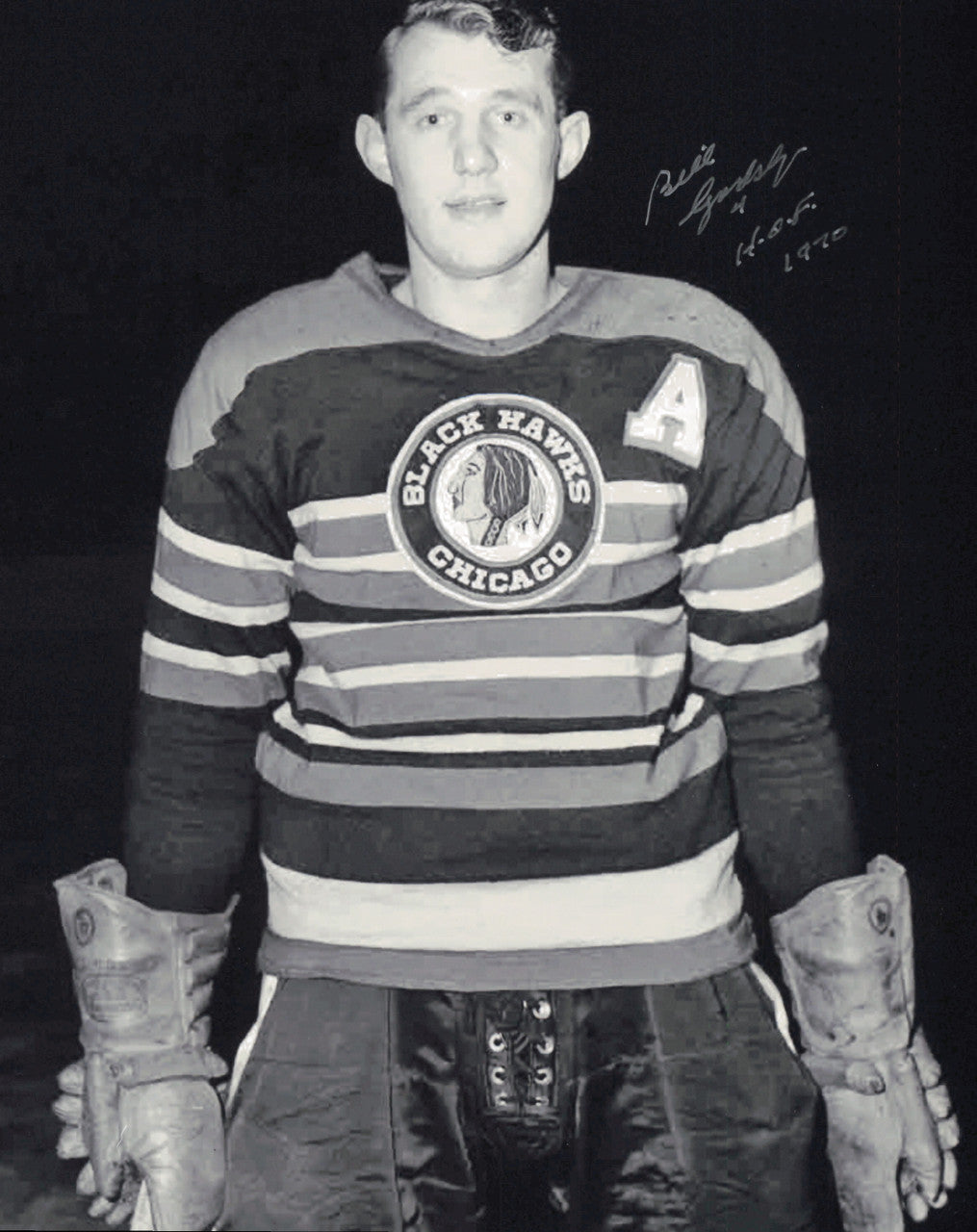 Bill Gadsby Autographed 8x10 Photo Chicago Blackhawks "HOF 1970" SKU #247330