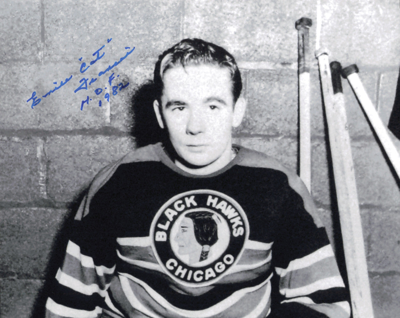 Emile "Cat" Francis Autographed 8x10 Photo Chicago Blackhawks "HOF 1982" SKU #247372