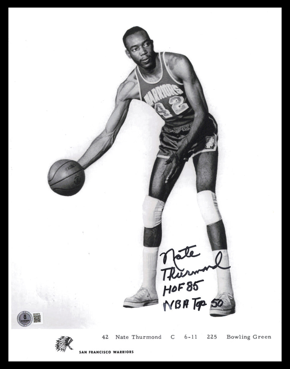 Nate Thurmond Autographed 11x14 Photo Golden State Warriors "HOF 85 NBA Top 50" Beckett BAS QR #SB30679