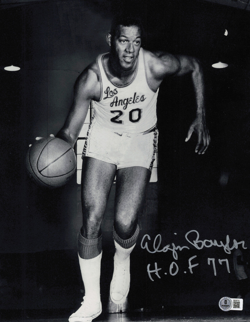 Elgin Baylor Autographed 11x14 Photo Los Angeles Lakers "HOF 77" Beckett BAS QR #SB30715
