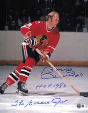 Bobby Hull Autographed 11x14 Photo Chicago Blackhawks "The Golden Jet HOF 1983" Beckett BAS QR #SB30742