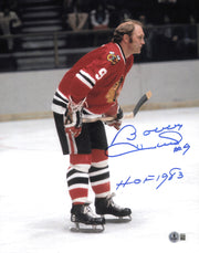 Bobby Hull Autographed 11x14 Photo Chicago Blackhawks "HOF 1983 #9" Beckett BAS QR #SB30746