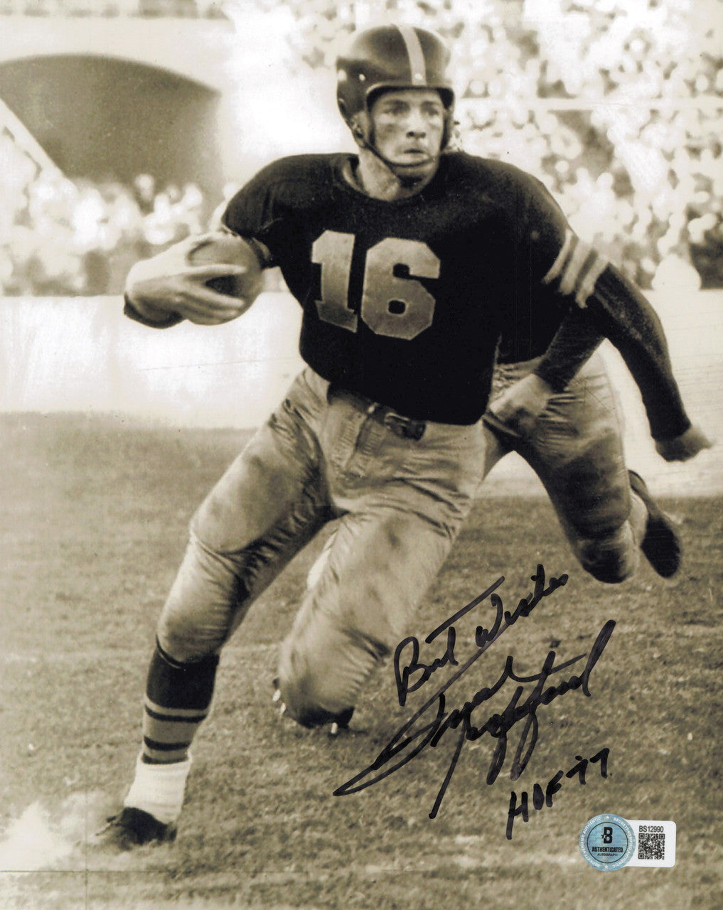 Frank Gifford Autographed 8x10 Photo New York Giants "HOF 77" Beckett BAS QR #BS12990