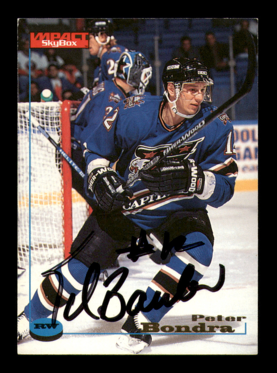 Peter Bondra Autographed 1996-97 Skybox Impact Card #136 Washington Capitals SKU #248081
