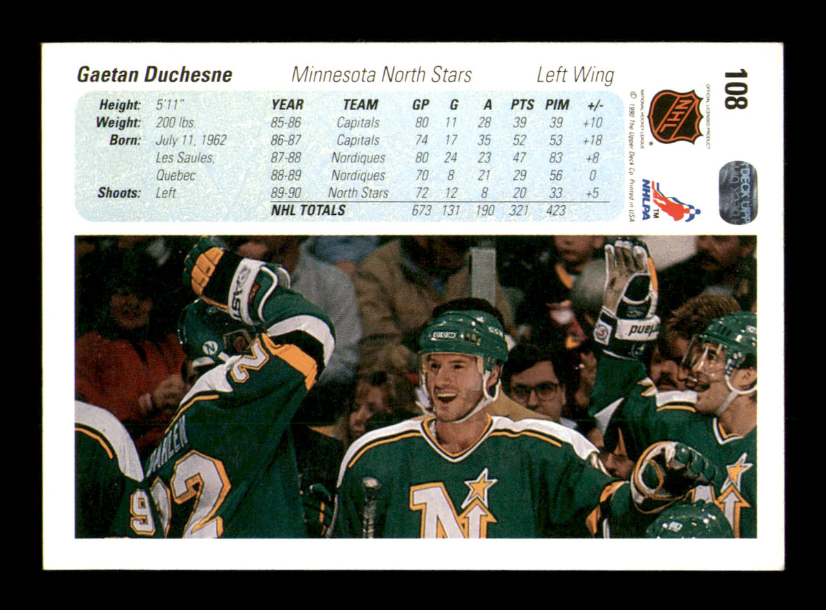 Gaetan Duchesne Autographed 1990-91 Upper Deck Card #108 Minnesota North Stars SKU #248092