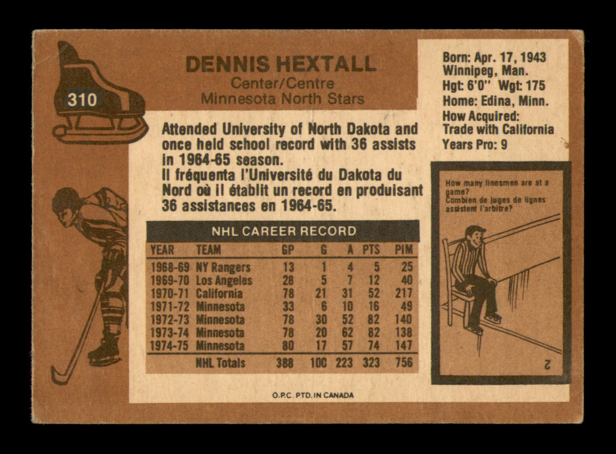 Dennis Hextall Autographed 1975-76 O Pee Chee Card #310 Minnesota North Stars SKU #248118