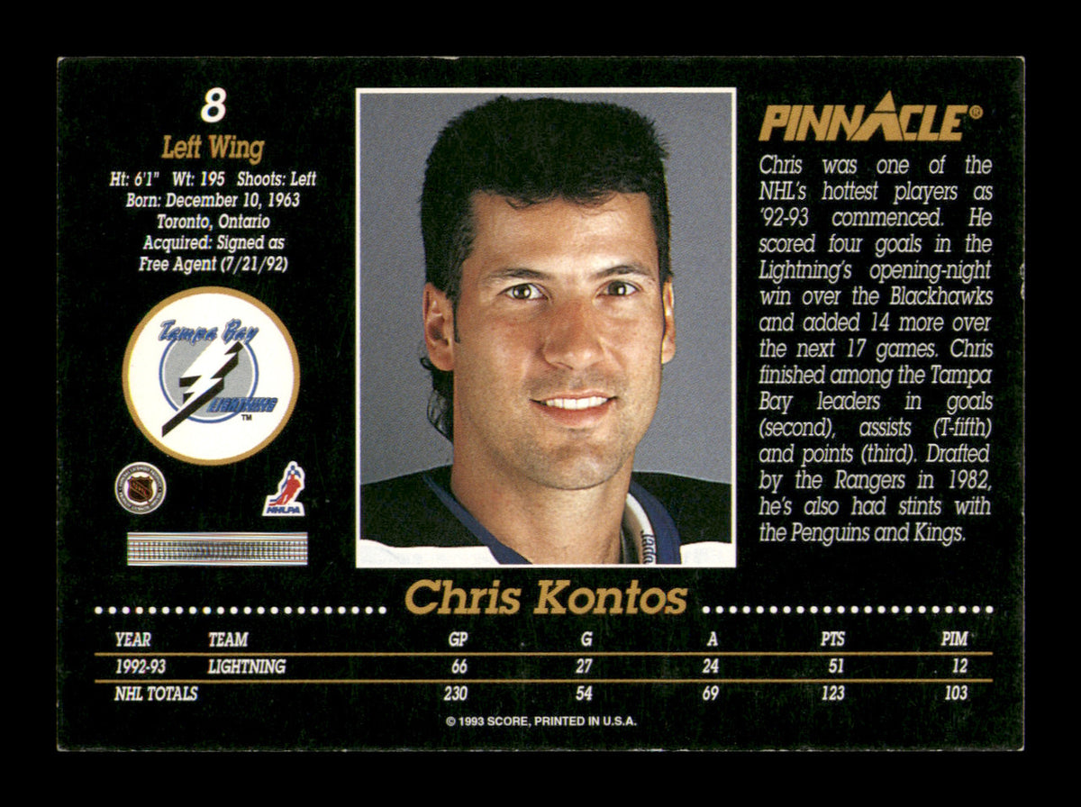 Chris Kontos Autographed 1992-93 Pinnacle Card #8 Tampa Bay Lightning SKU #248129