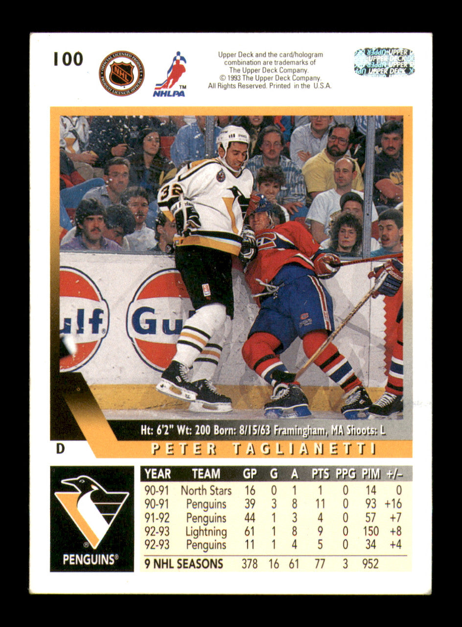 Peter Taglianetti Autographed 1993-94 Upper Deck Card #100 Pittsburgh Penguins SKU #248175