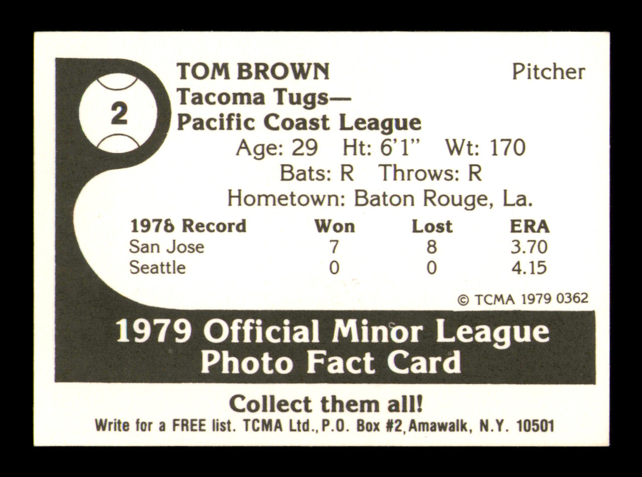 Tom Brown Autographed 1979 TCMA Rookie Card #2 Tacoma Tugs SKU #248189