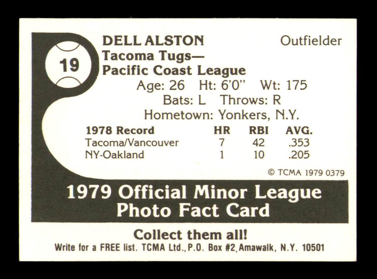 Dell Alston Autographed 1979 TCMA Rookie Card #19 Tacoma Tugs SKU #248191