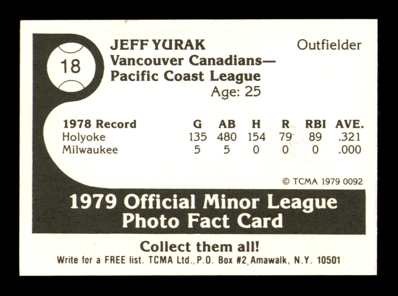 Jeff Yurak Autographed 1979 TCMA Rookie Card #18 Vancouver Canadians SKU #248194