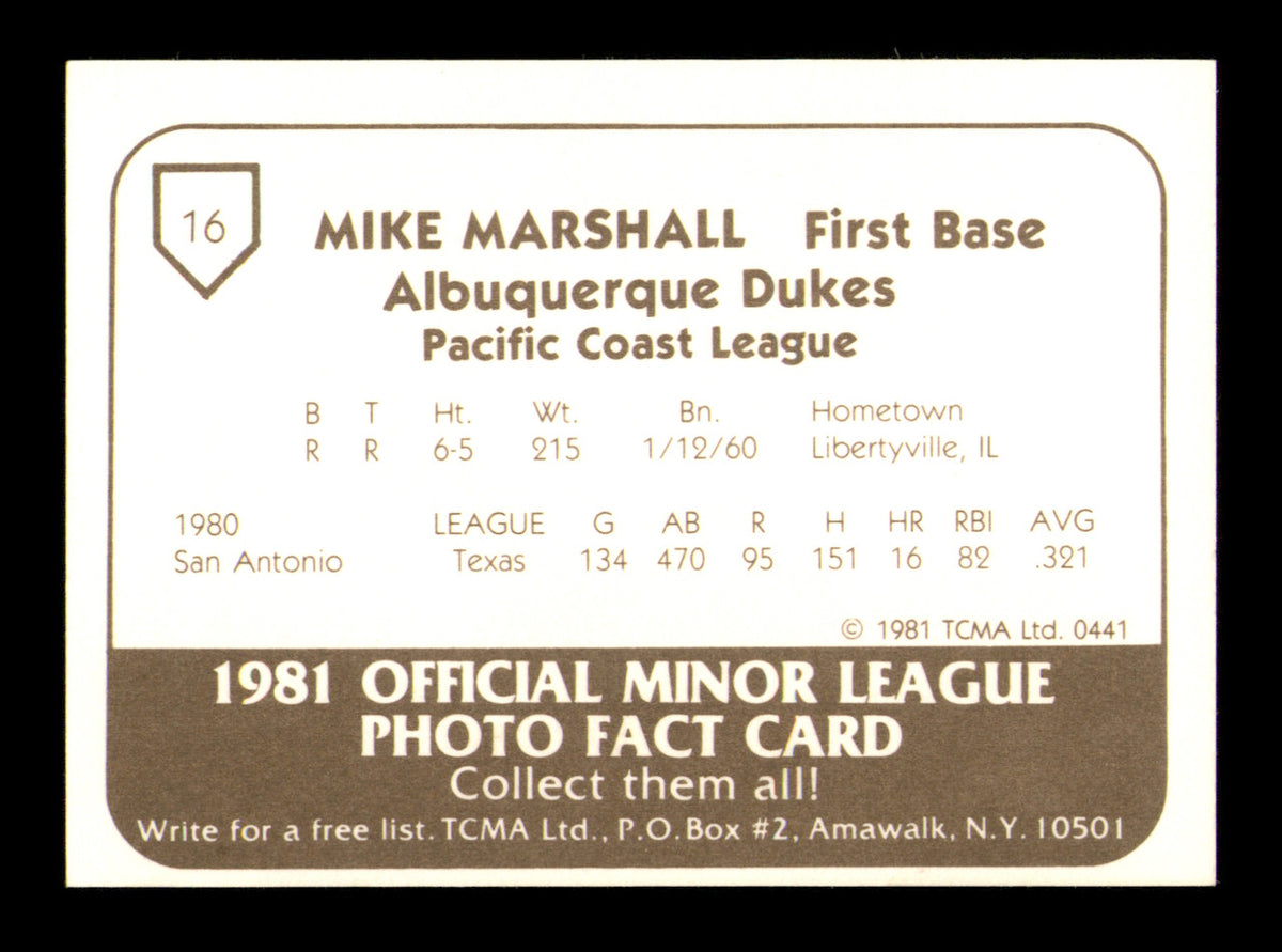 Mike Marshall Autographed 1981 TCMA Rookie Card #16 Albuquerque Dukes SKU #248202