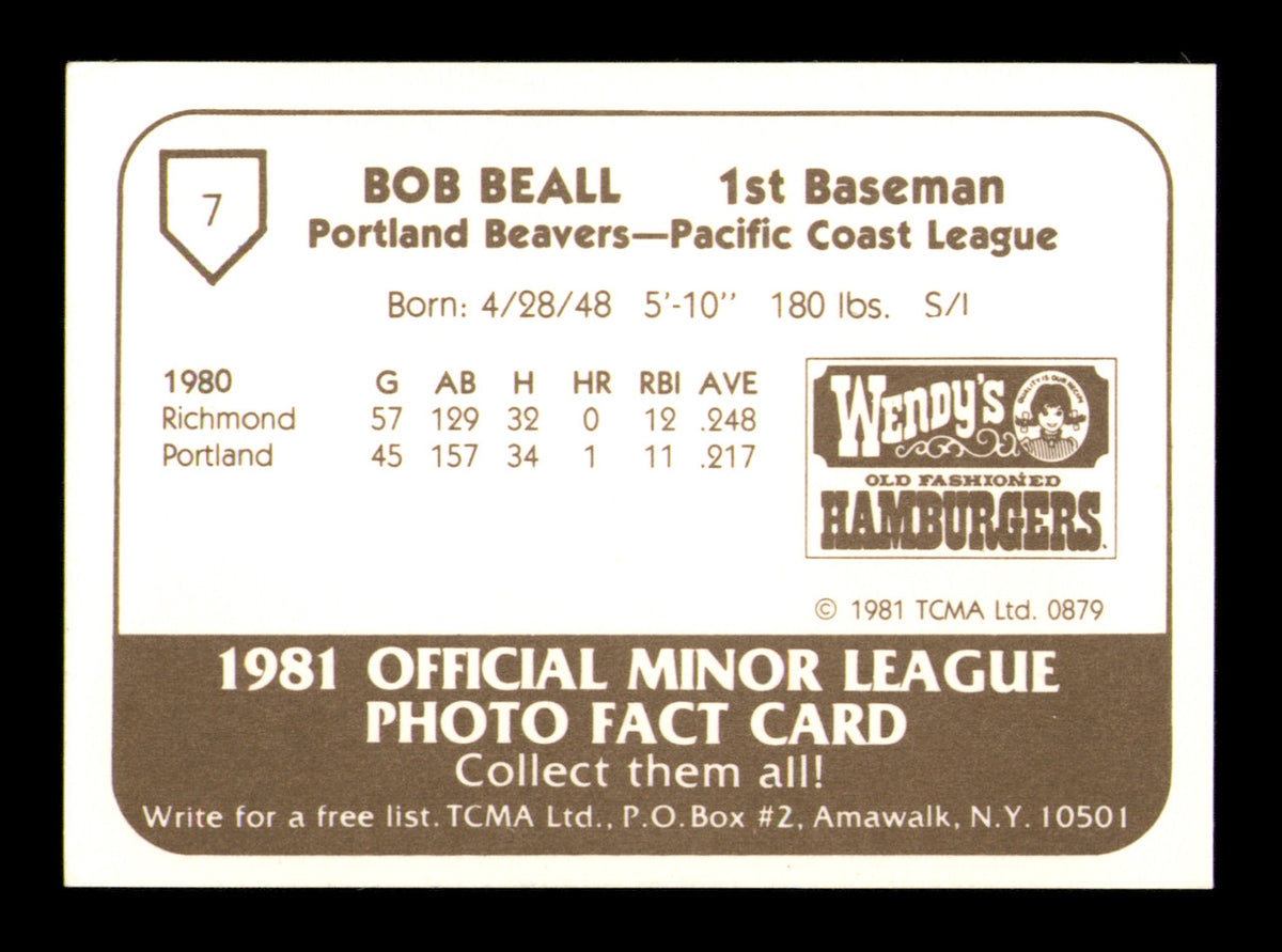 Bob Beall Autographed 1981 TCMA Card #7 Portland Beavers SKU #248207