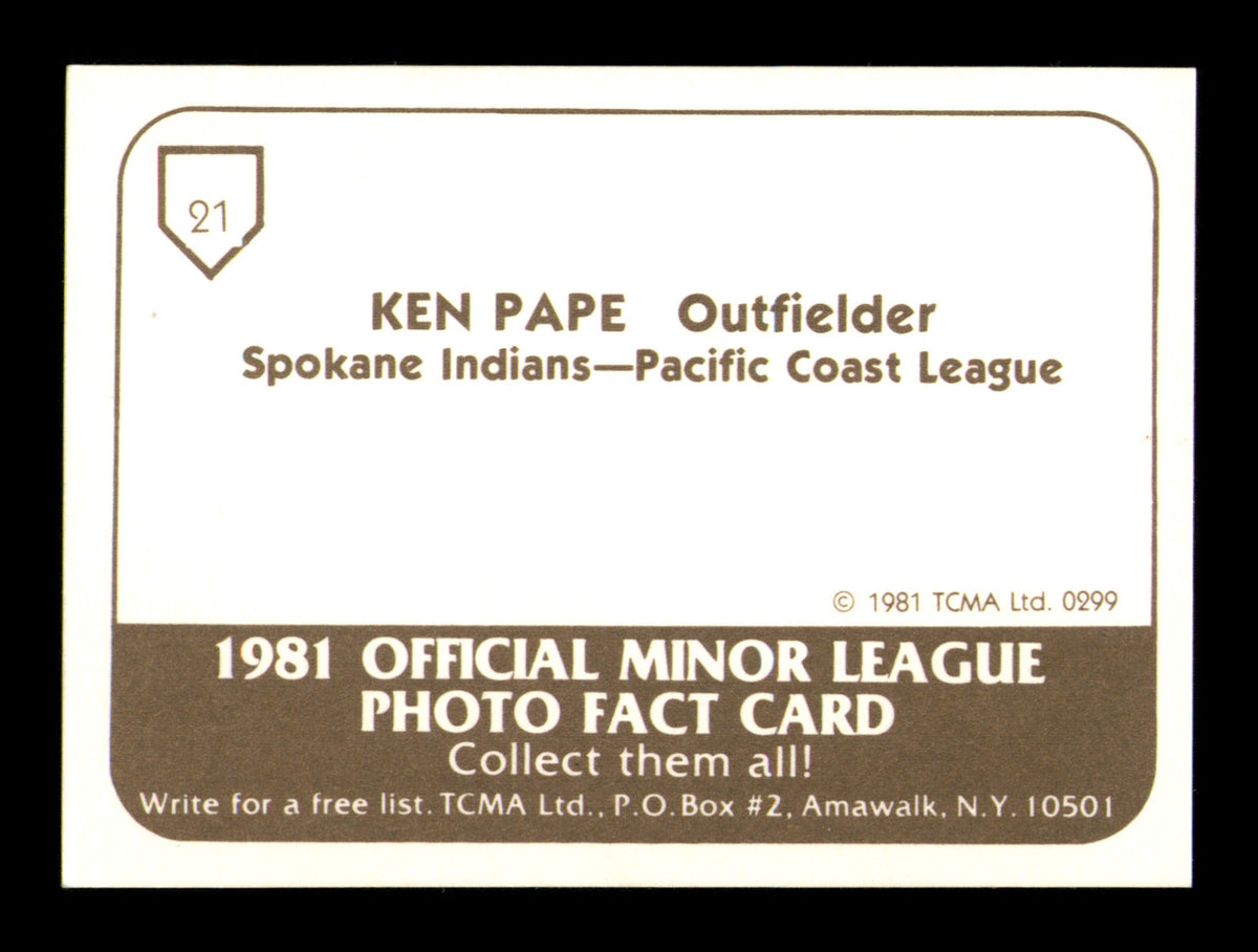Ken Pape Autographed 1981 TCMA Card #21 Spokane Indians SKU #248221