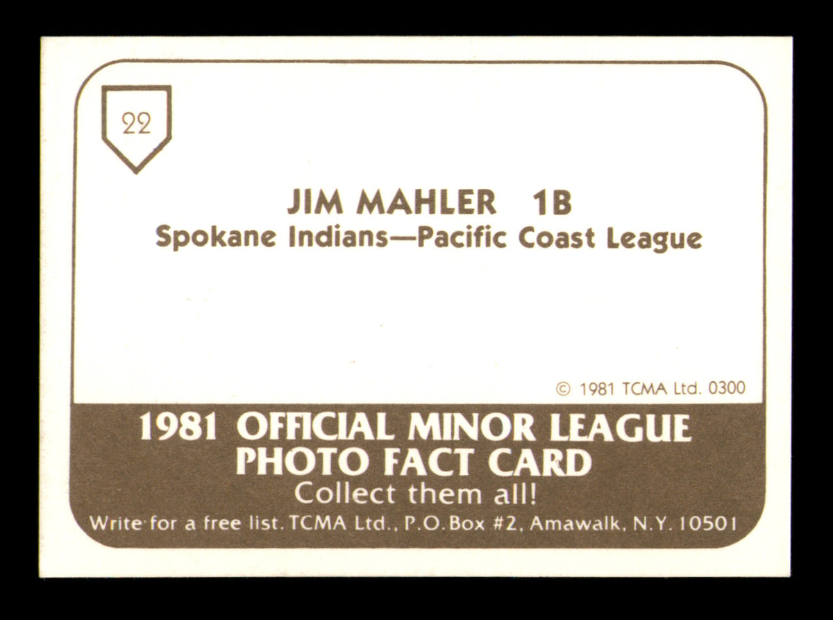 Jim Maler Autographed 1981 TCMA Rookie Card #22 Spokane Indians SKU #248222