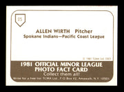 Allen Wirth Autographed 1981 TCMA Card #25 Spokane Indians SKU #248223