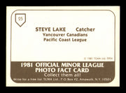 Steve Lake Autographed 1981 TCMA Rookie Card #25 Vancouver Canadians SKU #248225