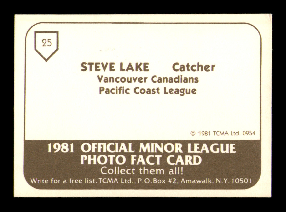 Steve Lake Autographed 1981 TCMA Rookie Card #25 Vancouver Canadians SKU #248225