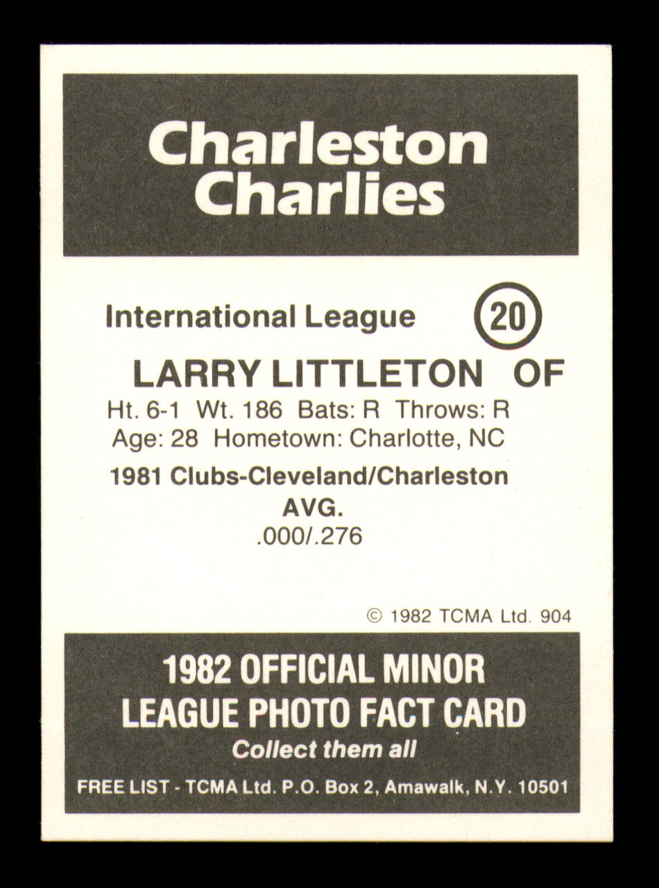 Larry Littleton Autographed 1982 TCMA Rookie Card #20 Charleston Charlies SKU #248226