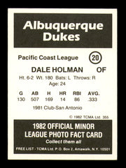 Dale Holman Autographed 1982 TCMA Rookie Card #20 Albuquerque Dukes SKU #248233