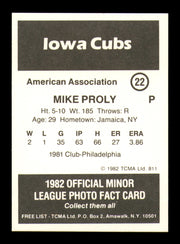 Mike Proly Autographed 1982 TCMA Card #22 Iowa Cubs SKU #248237