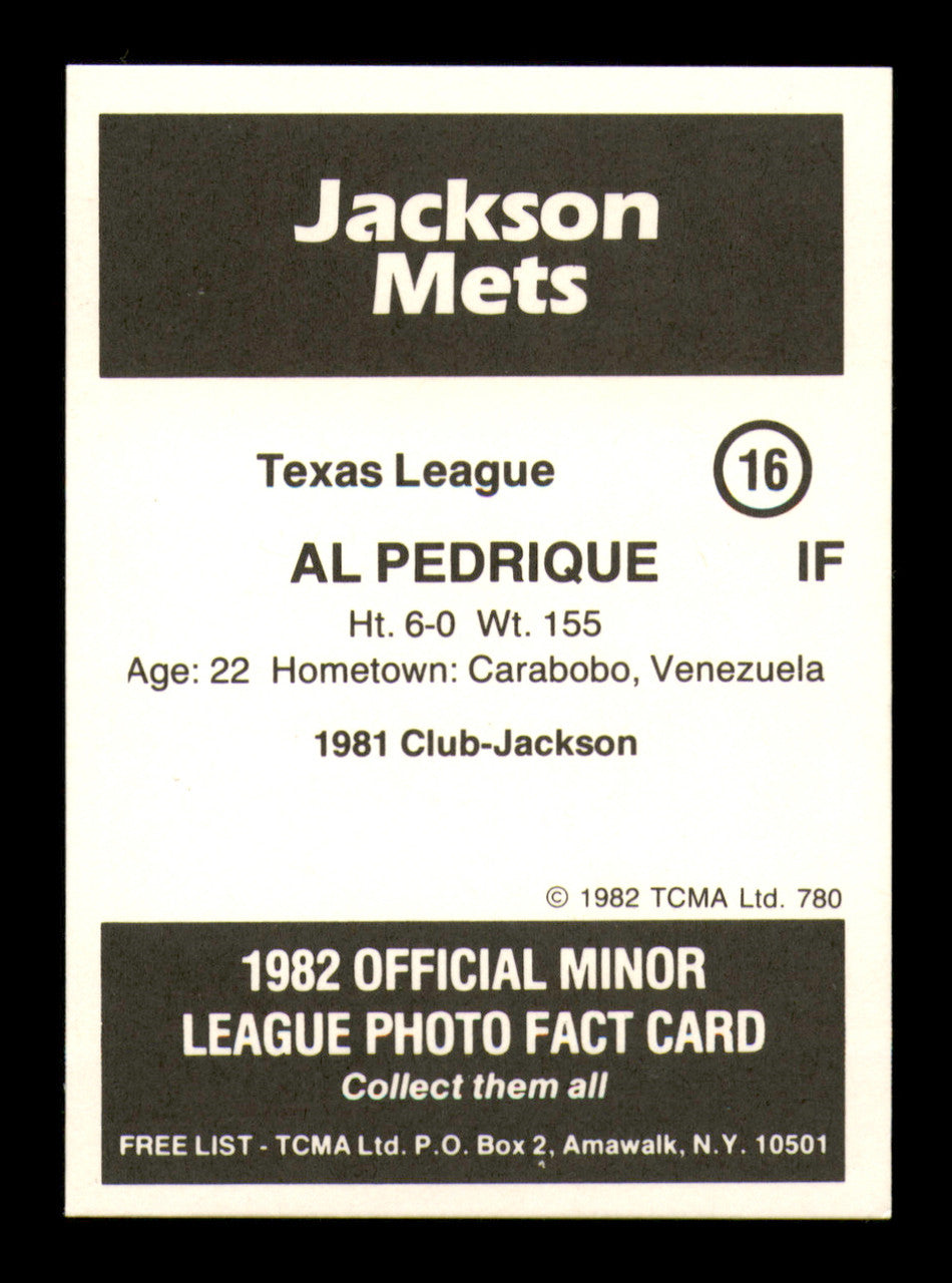 Al Pedrique Autographed 1982 TCMA Rookie Card #16 Jackson Mets SKU #248239