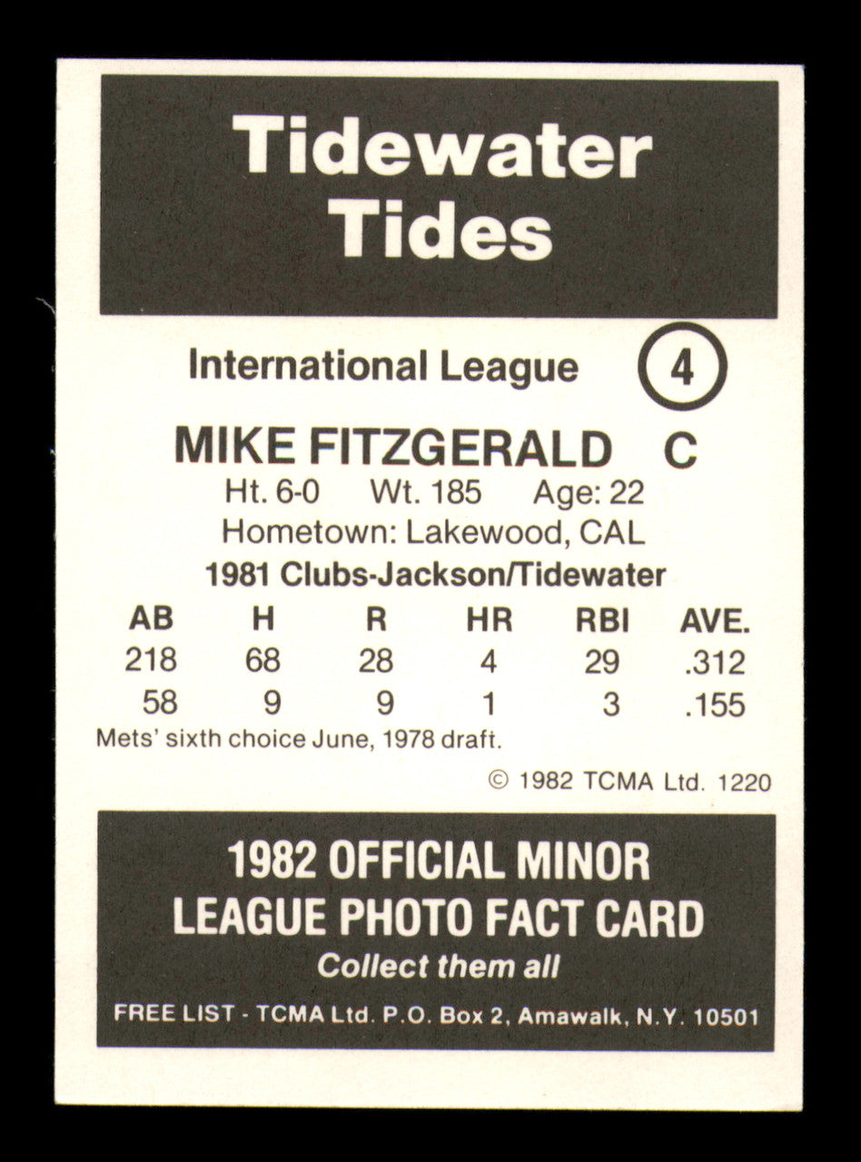 Mike Fitzgerald Autographed 1982 TCMA Rookie Card #4 Tidewater Tides SKU #248244