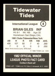Brian Giles Autographed 1982 TCMA Rookie Card #8 Tidewater Tides SKU #248245