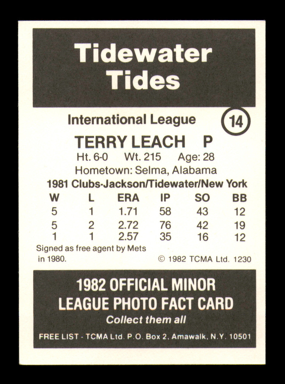 Terry Leach Autographed 1982 TCMA Rookie Card #14 Tidewater Tides SKU #248246