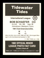 Bob Schaefer Autographed 1982 TCMA Card #22 Tidewater Tides SKU #248250