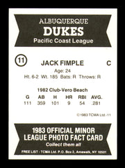 Jack Fimple Autographed 1983 TCMA Rookie Card #11 Albuquerque Dukes SKU #248256